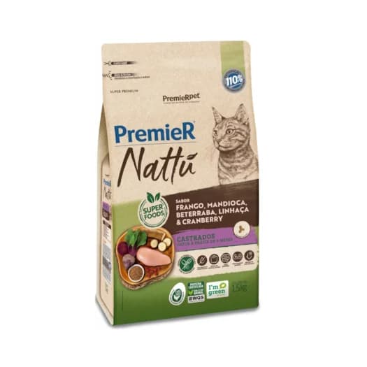 PREMIER NATTU GATO AD.CAST.MANDIOCA 1.5KG