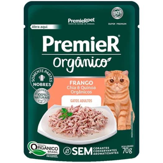 PREMIER GOURMET GATO AD.ORGANICO FRANGO 20X70GRS
