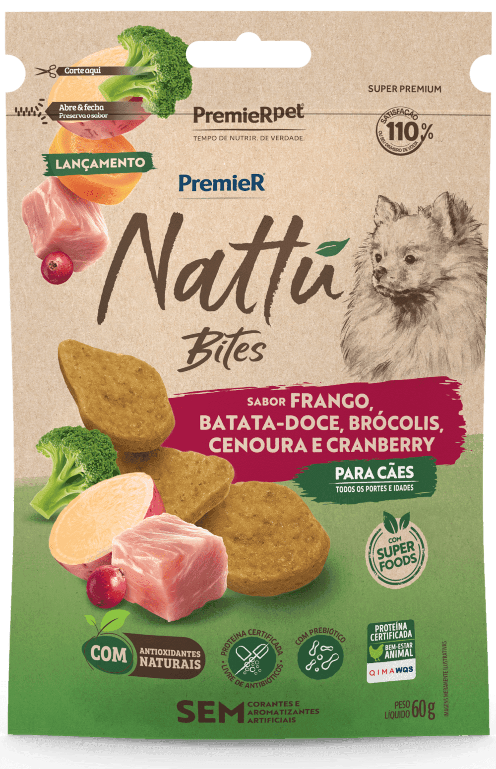 PREMIER NATTU BITES CAES AD FRANG C/ BAT DOCE 60 G